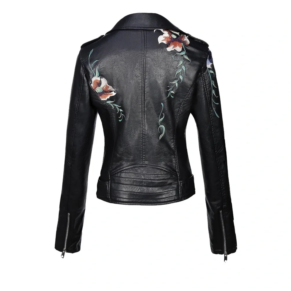 Biker NWOT Black faux leather floral asymmetric Moto biker jacket M - Picture 2 of 7